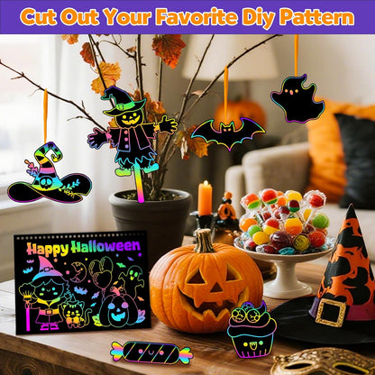ZMLM Scratch Paper Art Craft: 2 Pack Rainbow Scratch Set for 3 4 5 6 7 8 9 10 Years Old Girls Boys Students Drawing Coloring Black Magic Art Supplies Kits Gifts School Birthday Party Toys(Halloween)