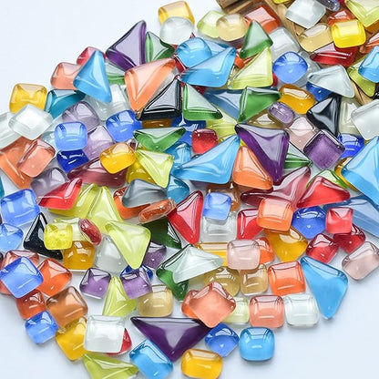 Mosaic Tiles - Glass Square Triangle Rectangle Bulk Mosaic Tile Assortment - Irregular Size Mixed Colors Glass Tile - 200g Craft and Backsplash Tile (Panchromatic Mix)