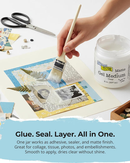 The Crafter's Workshop Matte Gel Medium for Acrylic Paint - Dimensional Clear Texture Paste for Stenciling & Mixed Media Art - Boutique Quality, 8 oz Jar