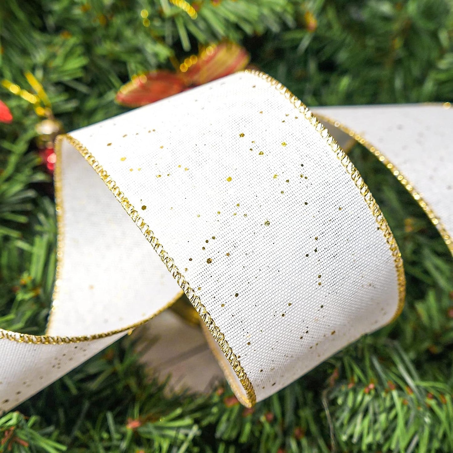 CT CRAFT LLC Whtie Burlap Fabric Confetti Glitter Wired Ribbon 2.5" x 10 Yards White Color for Christmas Home Wedding Decor Gift Wrapping Tree Topper Bow Wreath Bouquet DIY Crafts - Crafty Corner