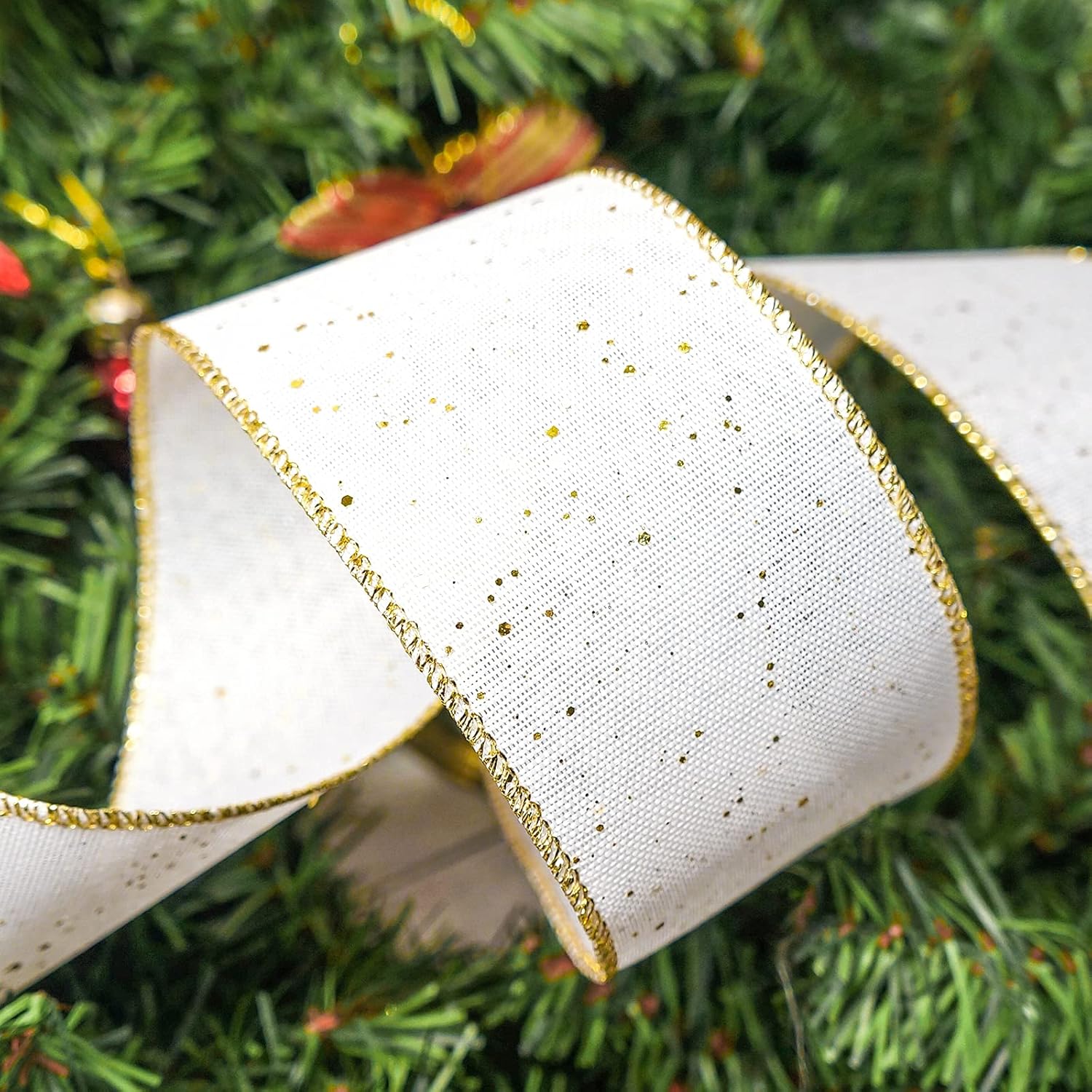 CT CRAFT LLC Whtie Burlap Fabric Confetti Glitter Wired Ribbon 2.5" x 10 Yards White Color for Christmas Home Wedding Decor Gift Wrapping Tree Topper Bow Wreath Bouquet DIY Crafts - Crafty Corner
