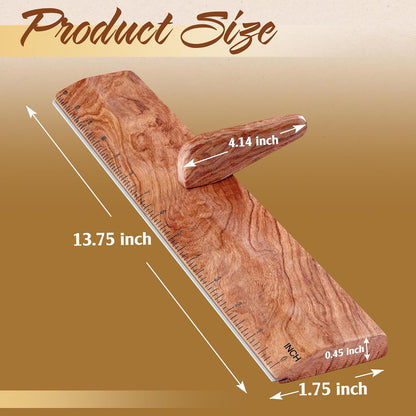 SAVINA Safety Ruler with Handle & Stainless Steel Edge - 13in Handmade Hardwood Ruler for Quilting, Sewing, Fabric, Paper & Leather Crafts - Comfortable Grip for Precision Tailoring & DIY Projects