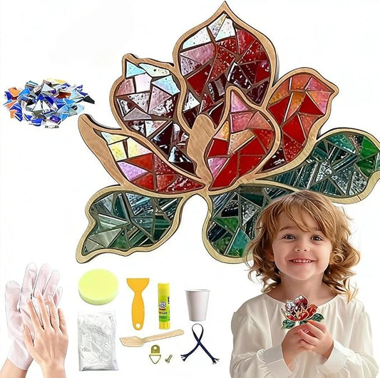 TATREBCRE DIY Mosaic Kit for Adults – Feather, Bird, Cat & Heart Designs – Christmas Gift Arts and Crafts Kit with Grout & Tools – Easy Mosaic Craft for Beginners (Red Flower)