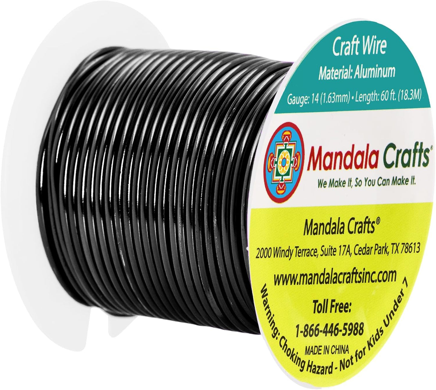 Mandala Crafts 14 Gauge Anodized Aluminum Craft Wire for Jewelry Making - 60 FT Colored Flexible Black Wire - Bendable for Bonsai Armature Crafting Sculpting - Crafty Corner