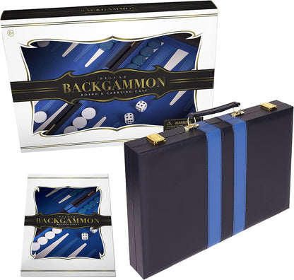Backgammon Set 11 inch, Small - Classic Board Game for Adults and Kids with Premium Leather Case - Includes Strategy & Tip Guide (Blue)