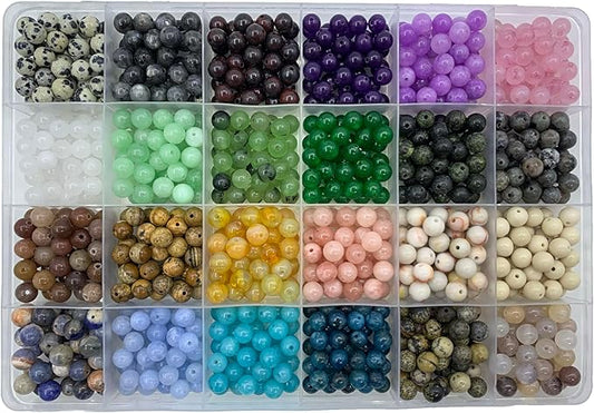 960pcs 6mm Natural Round Stone Beads,Multiolor Crystal Energy Stone,Loose Gemstone Accessories Hole Size 1mm,DIY Smooth Beads Necklace Bracelet for Jewelry Making (6mm 24Color 02 Material-A)
