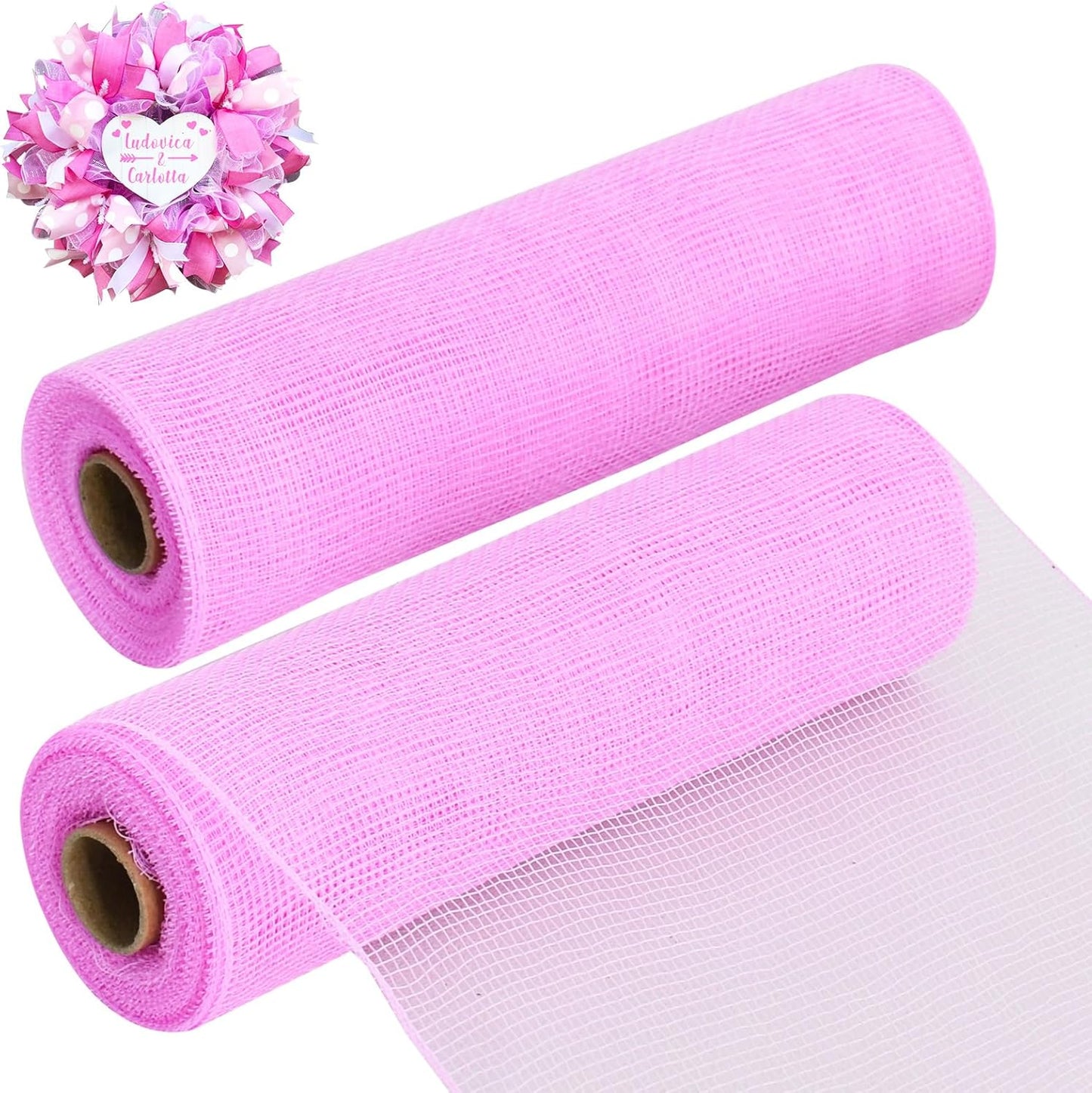 TONIFUL 2 Rolls 10 Inch Pink Decorative Mesh Ribbbon Rolls, Fabric Mesh for Mesh Wreath Supplies, Front Door Wreath Crafts Tree Decor Christmas NewYears Halloween Decoration (10 yds/roll) - Crafty Corner
