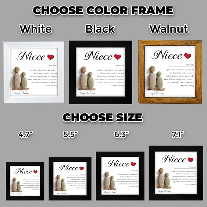 Personalized Niece Pebble Art Frame, Custom Name Teen Girl & Aunt Wooden Plaque with Natural Stone, Thank You Card, Ideas Birthday for Her, Best Niece Ever Gift from Aunt, Home Office Decor