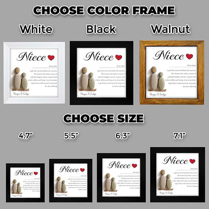 Personalized Niece Pebble Art Frame, Custom Name Teen Girl & Aunt Wooden Plaque with Natural Stone, Thank You Card, Ideas Birthday for Her, Best Niece Ever Gift from Aunt, Home Office Decor