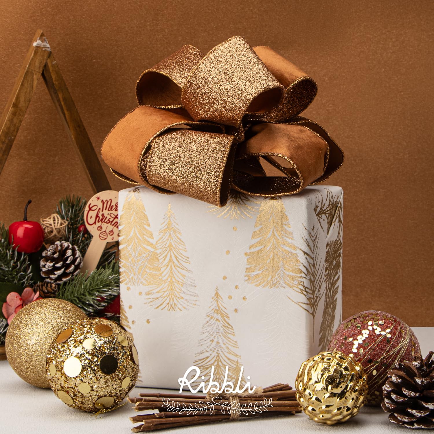Ribbli Burnt Orange Velvet Wired Ribbon 2.5 Inch Copper Velvet with Copper Glitter Christmas Ribbon for Christmas Tree Decoration Big Bow Gift Wrapping Crafts Wreaths Supplies- 10 Yards - Crafty Corner