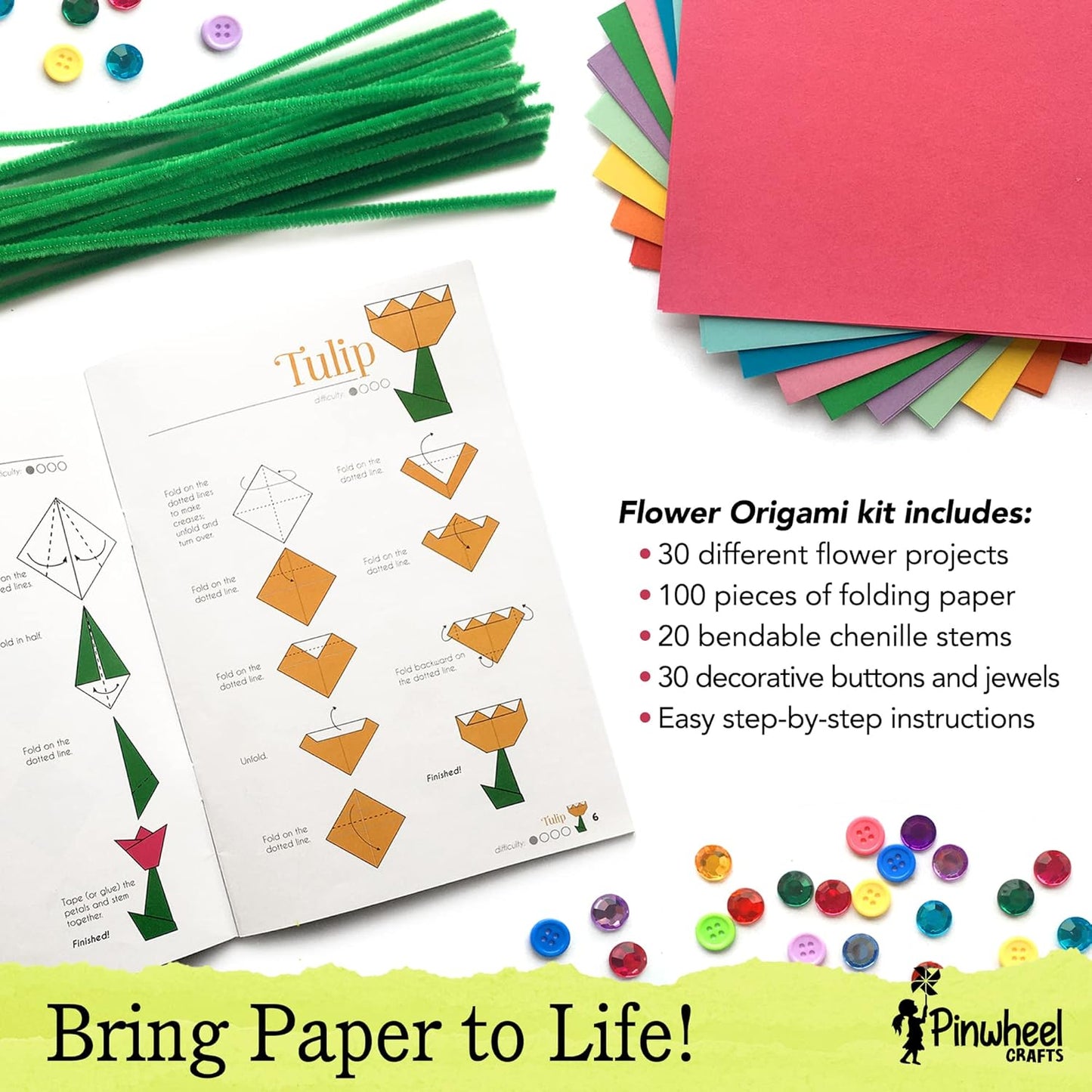 Pinwheel Crafts Origami Papers Kit - Multicolor Flower Origami Kit for Kids,Teens and Adults Ages 6 7 8 9 10 11 12+, Arts and Paper Crafts for Kids 150 Pcs - Fun Foldable Gift - Crafty Corner
