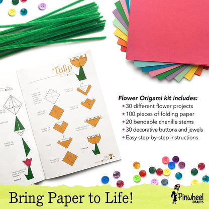 Pinwheel Crafts Origami Papers Kit - Multicolor Flower Origami Kit for Kids,Teens and Adults Ages 6 7 8 9 10 11 12+, Arts and Paper Crafts for Kids 150 Pcs - Fun Foldable Gift - Crafty Corner