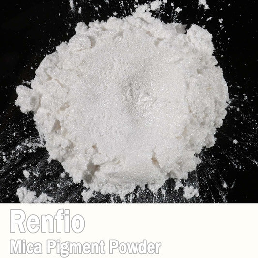 Renfio 100g Mica Powder Pigment, Metallic Natural Dye Mineral Pearl Shimmer Epoxy Resin Dye for Painting Soap Making Slime Bath Bombs 3.5 Oz - Porcelainous White