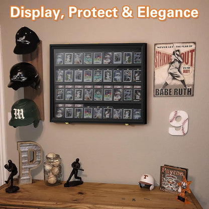 Mlikero Baseball Card Display Case, 36 Graded Card Display Frame Lockable, Trading Card Display with UV Protection Sports Card Display Case for Baseball Cards, Football Cards, Sports Cards