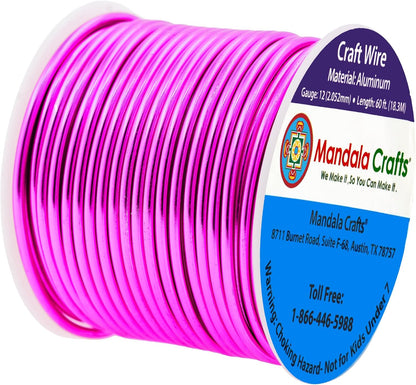 Mandala Crafts 12 Gauge Anodized Aluminum Craft Wire for Jewelry Making - 60 FT Colored Flexible Magenta Wire - Bendable for Bonsai Armature Crafting Sculpting - Crafty Corner