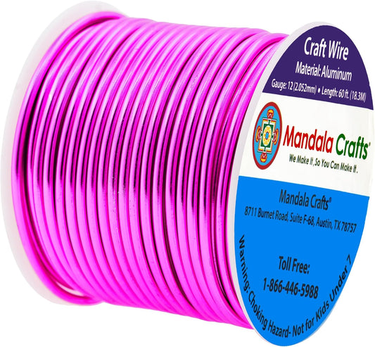 Mandala Crafts 12 Gauge Anodized Aluminum Craft Wire for Jewelry Making - 60 FT Colored Flexible Magenta Wire - Bendable for Bonsai Armature Crafting Sculpting - Crafty Corner