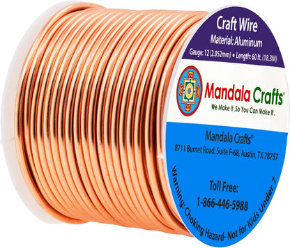 Mandala Crafts 12 Gauge Anodized Aluminum Craft Wire for Jewelry Making - 60 FT Colored Flexible Copper Tone Wire - Bendable for Bonsai Armature Crafting Sculpting - Crafty Corner