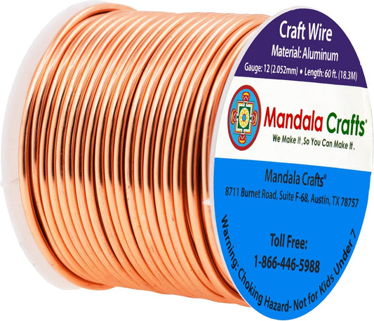 Mandala Crafts 12 Gauge Anodized Aluminum Craft Wire for Jewelry Making - 60 FT Colored Flexible Copper Tone Wire - Bendable for Bonsai Armature Crafting Sculpting - Crafty Corner
