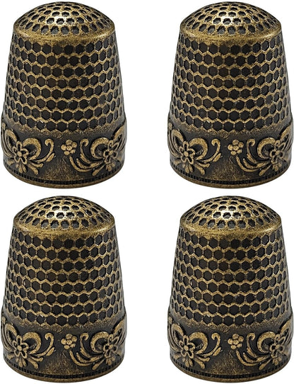 FR 4Pcs Sewing Thimbles, Metal Thimbles for Hand Sewing Finger Protector Knitting Needlework DIY Tools Bronze