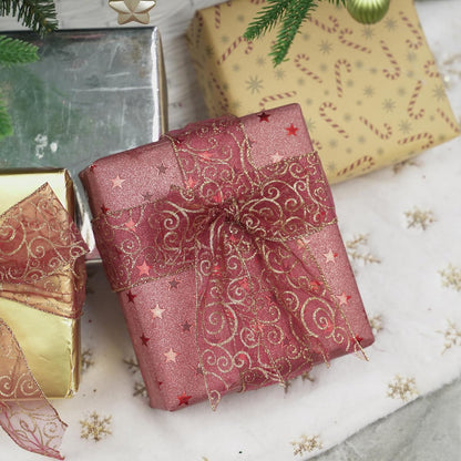 MEEDEE Red Gold Swirl Wired Ribbon 2.5 Inch Dark Red Sheer Ribbon with Gold Swirl Glitter Wired Ribbon Organza Sheer Ribbon 25 Yards Burgundy Sheer Christmas Ribbon for Christmas Tree, Wreath Bow - Crafty Corner