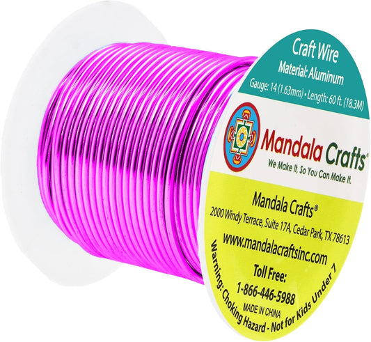 Mandala Crafts 14 Gauge Anodized Aluminum Craft Wire for Jewelry Making - 60 FT Colored Flexible Magenta Wire - Bendable for Bonsai Armature Crafting Sculpting - Crafty Corner