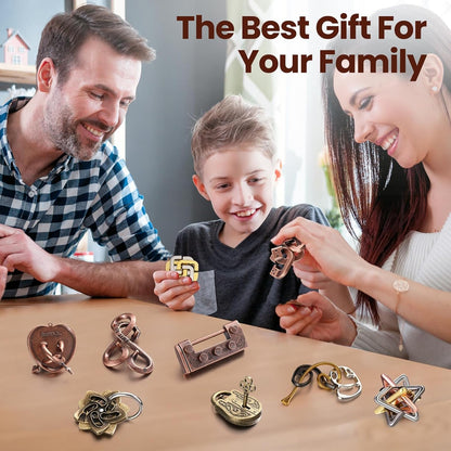 Wettarn 9 Pcs Metal Brain Teaser Puzzles Teaser 3D Steel Puzzle for Adults Unlock Interlocking Games IQ Education Smart Logic Test Toys for Adults Mind Challenge(Fun Style)