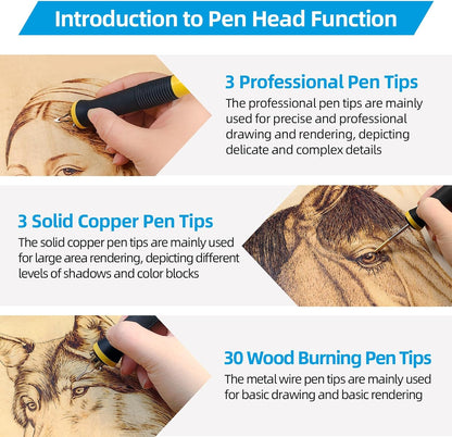 Wood Burning Tool, Wood Burner kit Pen 200~750℃, Wood Burning kit with Digital Thermometer Temperature Adjustable Temperature, 2 pyrographic Wood Burning pens, 36 Wood Burning Pen Tips - Crafty Corner