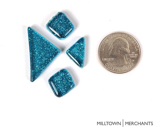 Milltown Merchants™ Mermaid Blue Glitter Mosaic Tile Pieces - Bulk Aqua Sparkle Mosaic Tiles - 1 Pound (16 oz) Shimmer Tile Assortment for Backsplash, Murals, Stepping Stones, and Mosaics