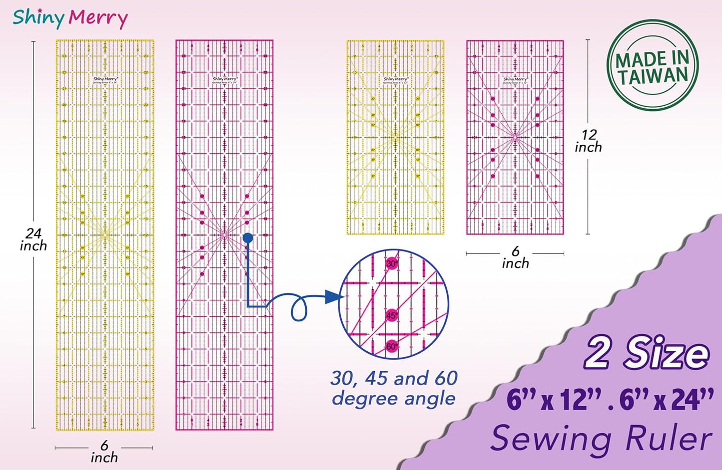 Quilting Ruler 6"x12",Non-Slip Clear Acrylic Sewing Ruler with Easy-to-Read Grid,Yellow & Black Grid Design,Perfect for Fabric,Patchwork,Cutting & Sewing Crafts,Durable Tool for Quilting