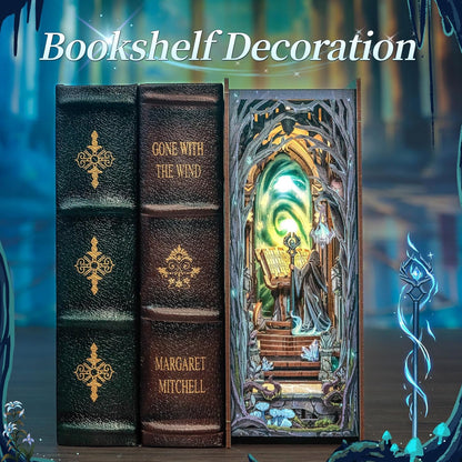 Fsolis Book Nook Kit, DIY Miniature Room House Kit 3D Wooden Puzzle Craft Kit for Adults Decorative Bookend Bookshelf Bookcase Nook Decor Gifts for Women Teens and Book Lovers (The Gate of Wonderland)