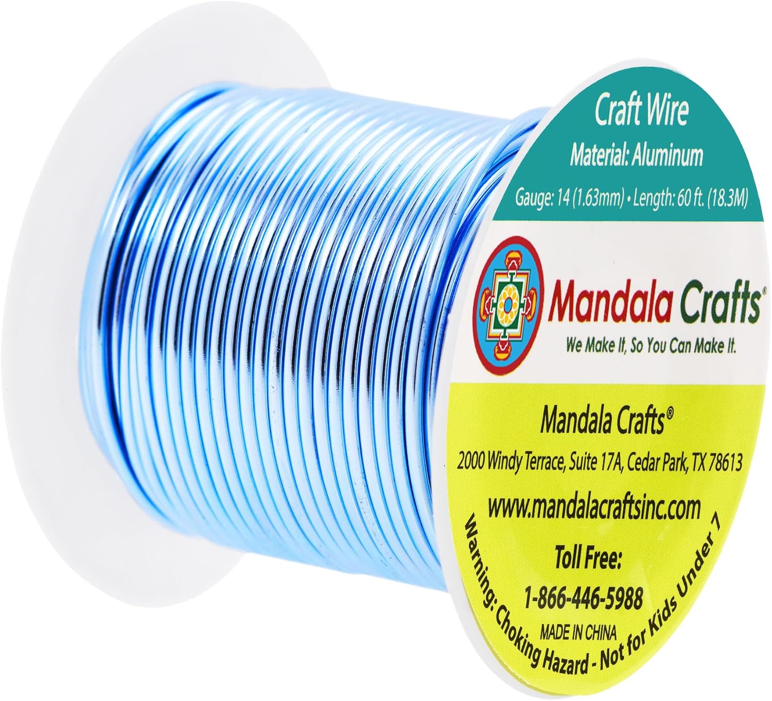 Mandala Crafts 14 Gauge Anodized Aluminum Craft Wire for Jewelry Making - 60 FT Colored Flexible Ice Blue Wire - Bendable for Bonsai Armature Crafting Sculpting - Crafty Corner