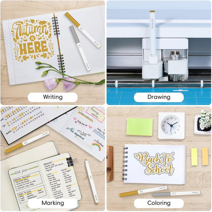 REALIKE Acrylic Paint Markers for Cricut Maker 3/Maker/Explore 3/Air 2/Air, Gold Silver White Acrylic Paint Pens for Rocks, Paper, Wood, Canvas, Glass, Ceramic, Fabric (1.0 & 2.0 Tip)