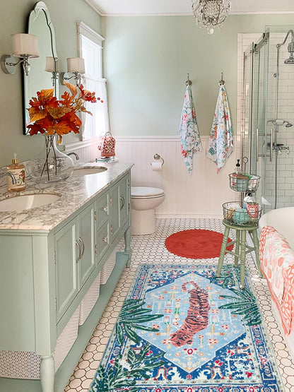 Tropical Jungle Rugs, 2x3 Faux Wool Botanical Boho Throw Rugs for Bathroom Kitchen Small Indoor Entryway Rug Modern Vintage Distressed Hippie Indian Accent Floor Mat Non-Slip Washable