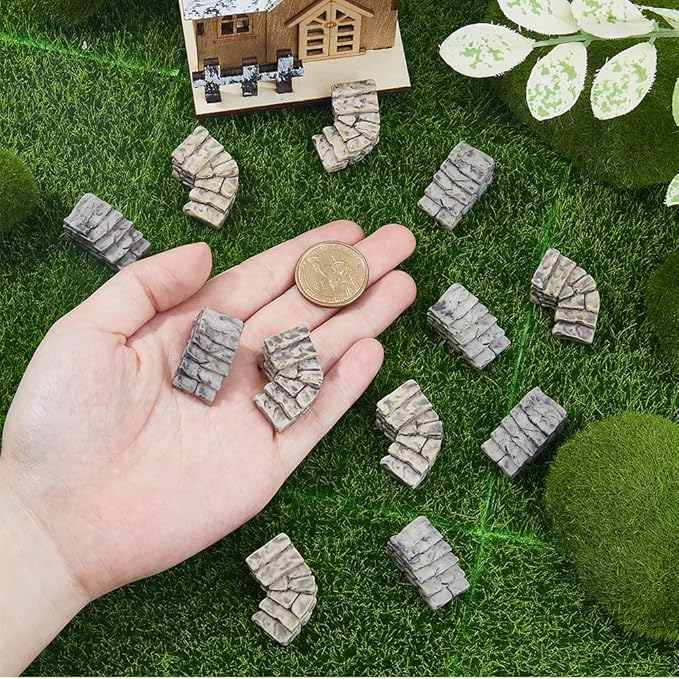 SUPERFINDINGS 12Pcs 2 Styles Miniature Steps Decoration Miniature Stone Stairs Resin Steps Mini Lighthouse Water Well Bridge Figurines for Garden DIY Kit Statues