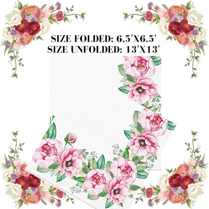 20-ct 13x13 Flowers Paper Luncheon Decoupage Napkins, 3-Ply Servilletas Printed Flower Twigs Round Cocktail Napkin for Art, Dinner and Party, Disposable Napkins Decor