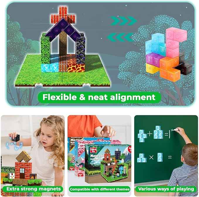 150 PCS Magnetic Blocks - Magnetic Building Block with 6 Base Plate, Stacking Magnets for Kids, Sensory Toy for Toddlers STEM Learning, Birthday Gifts for 3+ Years Old Boys Girls