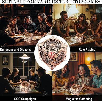 6 Sided Spinner DND Dice - Metal D4 D6 D8 D10 D10% D12 D20 All in One D&D Set - Cool Role Playing Gifts for Dungeons and Dragons TRPG MTG Games Lover Players Red Copper