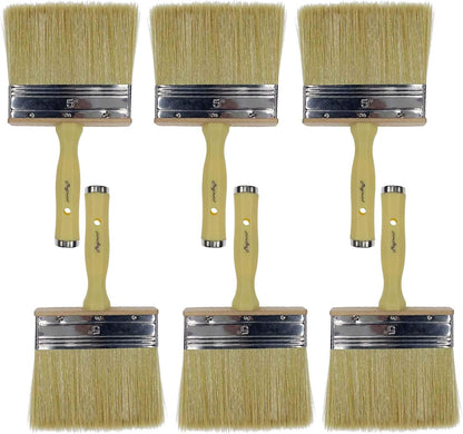 Paint Brush 5 inch, Shed and Fence Stain Block Brush with Screwed Handle for Decks, Walls and Heavy-Duty Painting Projects, Poly/Bristle Blended(6-Pieces)