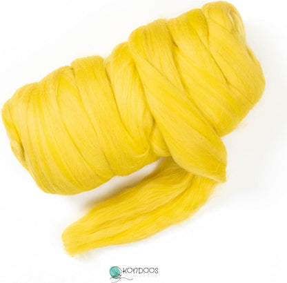 Kondoos Colored Natural Wool roving, 1 lb. Best Wool for Needle Felting, Wet Felting, handcrafts and Spinning. (Yellow Lemon, 1 lb)
