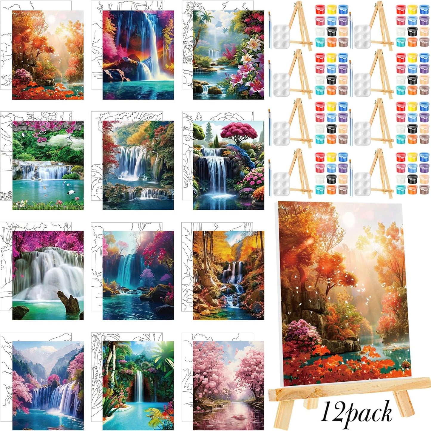 Zhanmai 12 Pack Pre Drawn Canvas for Painting Sip and Paint Kit 8" x 10" Paint Party Set Canvas Painting Pre Printed Canvases for Party Favor DIY Virtual Adult's Date Night(Realistic Landscape) - Crafty Corner