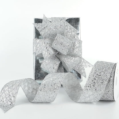 HUIHUANG Silver Glitter Wired Ribbon for Christmas Tree 2.5 inch Silver Diamond Mesh Ribbon for Tree Decoration, Wreaths, Garland, Gift Wrapping, Large Bows Making, Home Decor -10 Yards - Crafty Corner