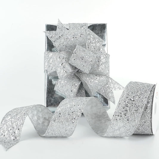 HUIHUANG Silver Glitter Wired Ribbon for Christmas Tree 2.5 inch Silver Diamond Mesh Ribbon for Tree Decoration, Wreaths, Garland, Gift Wrapping, Large Bows Making, Home Decor -10 Yards - Crafty Corner