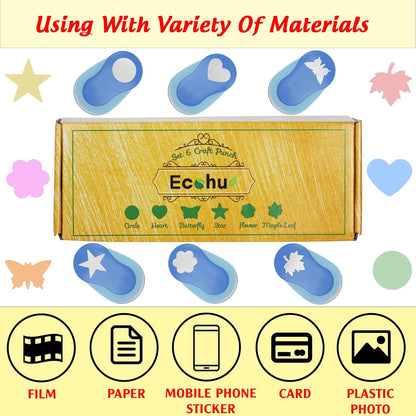 Set 6 Craft Hole Punch 1-inch, Craft Punchers - Heart, Circle, Star, Butterfly, Maple Leaf, Flower Paper Punch Sets for Crafting & DIY Projects. (Set 6) - Crafty Corner