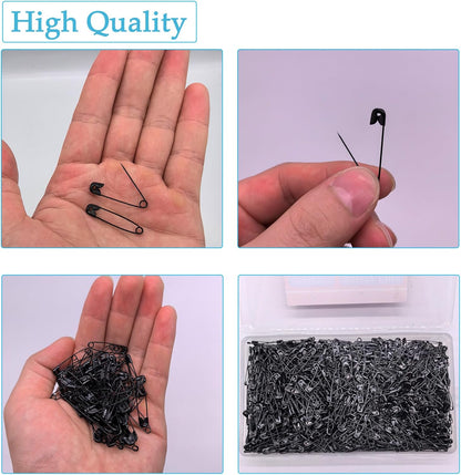 1000PCS Safety Pins, 1.1 inch Small Safety Pins, Rust-Resistant Nickel Plated Steel, Sharp Edge Safety Pin for Clothes, Sewing, 28mm Decorative Safety Pins Assorted (Black)