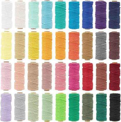 36 Colors Macrame Cord 3mm x 1188 Yards Natural Colored Macrame Supplies 4 Strand Twisted Macrame Kit Cotton Cord Rope Macrame Yarn Twine String for Crafts Wall Hanging Plant Hanger DIY Knitting
