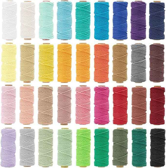 36 Colors Macrame Cord 3mm x 1188 Yards Natural Colored Macrame Supplies 4 Strand Twisted Macrame Kit Cotton Cord Rope Macrame Yarn Twine String for Crafts Wall Hanging Plant Hanger DIY Knitting