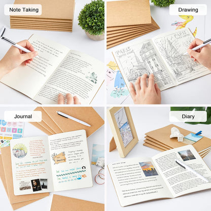 feela 8 Pack Unlined Kraft Paper Notebooks, Blank Journal Note Pad for Drawing Writing, Small Sketchbook Travel Journal Bulk for Women Kids Students Office School Supplies, A5, 60 Pages, 8.3” X 5.5” - Crafty Corner