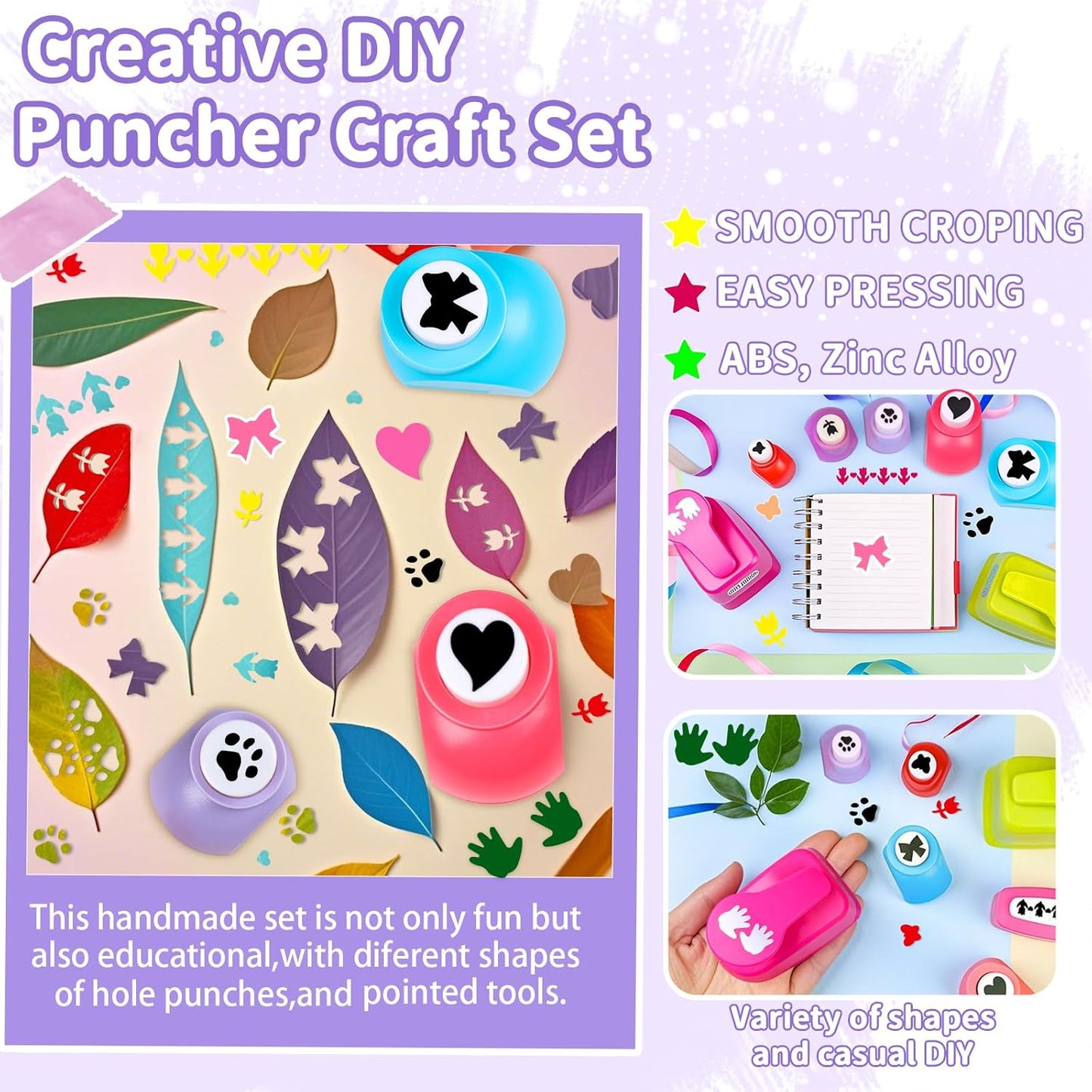 Creative Kids DIY Puncher Craft Set, Paper Hole Punches for Kids, Craft Hole Punch Shapes Set, Shape Cutters for Crafts, Craft Scissors and Hole Punch Set Scrapbook Supplies - Crafty Corner