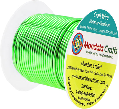 Mandala Crafts 14 Gauge Anodized Aluminum Craft Wire for Jewelry Making - 60 FT Colored Flexible Light Green Wire - Bendable for Bonsai Armature Crafting Sculpting