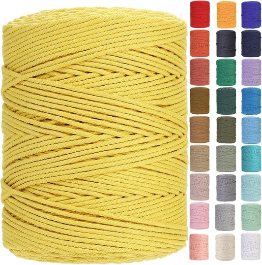 GOHOHOF Macrame Cord 4mm x 328yards Natural Macrame Cotton Rope Colored Macrame Rope Soft Cotton Cord Macrame Supplies Craft Rope Macrame Yarn for Plant Hanger Wall Hanger Dreamcatcher(Yellow)